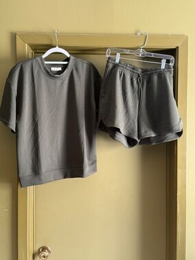 Olive Green Short Sleeve SCUBA shirt & Drawstring Shorts Set PTP 23